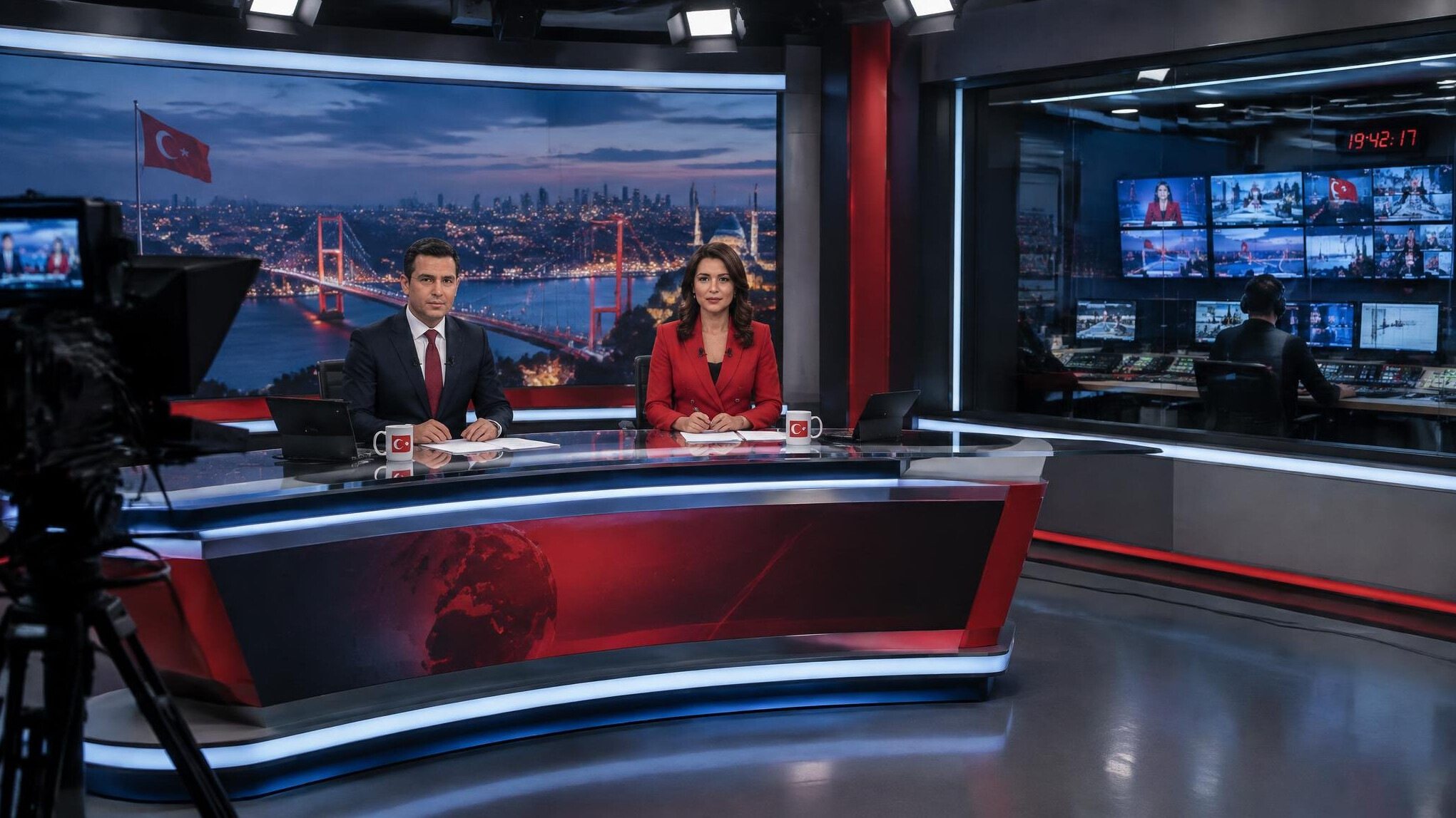 TV studio control room during a tense live broadcast